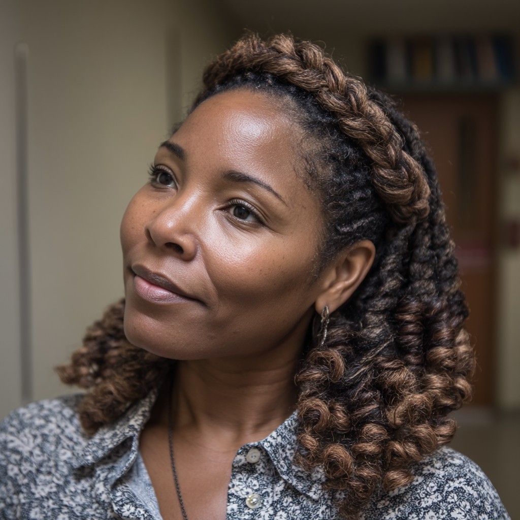 Textured Crochet Curls with Elegant Crown Braid