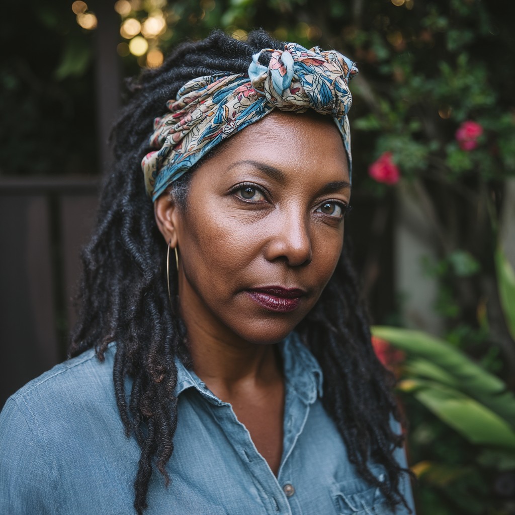 Textured Long Crochet Locs with Vibrant Headscarf