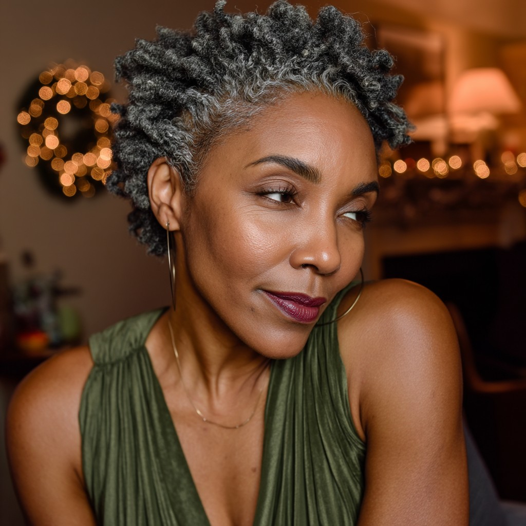 Textured Short Crochet Curls with Silver Highlights