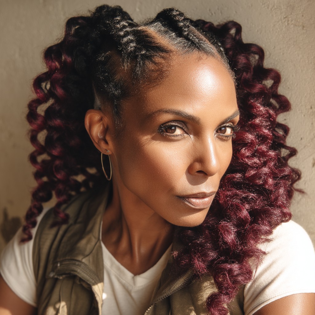 Vibrant Half-Up Crochet Curls with Braided Crown