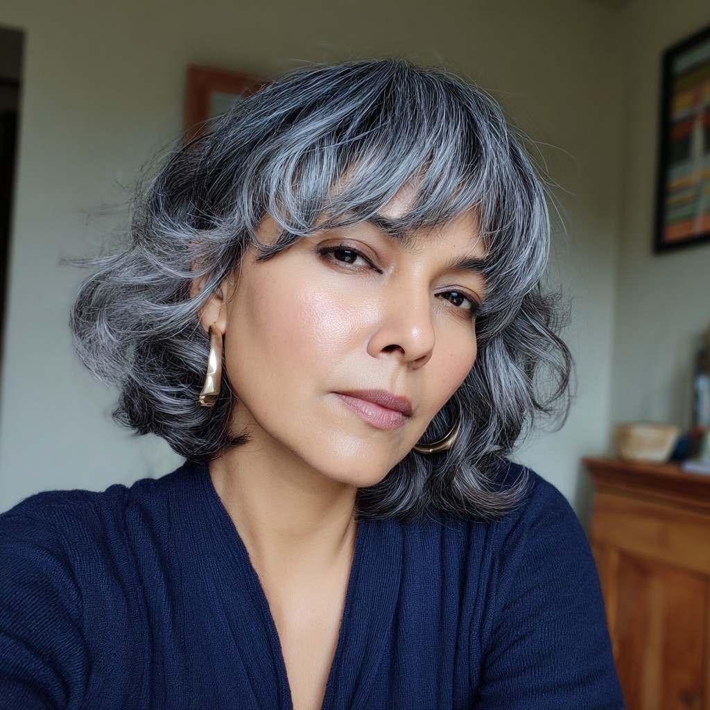 Textured Silver Bob with Soft Bangs