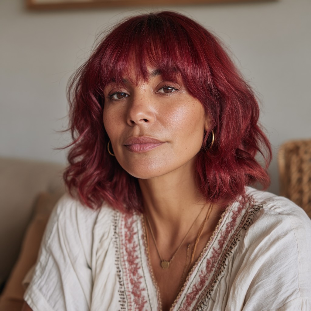 Bold Textured Red Bob with Bangs