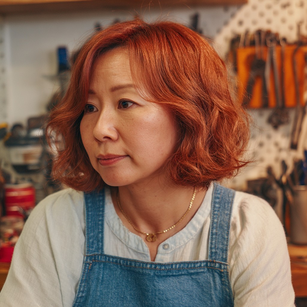 Charming Textured Red Bob with Soft Waves