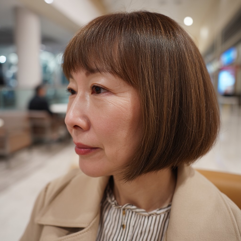 Chic Rounded Brown Bob with Soft Bangs