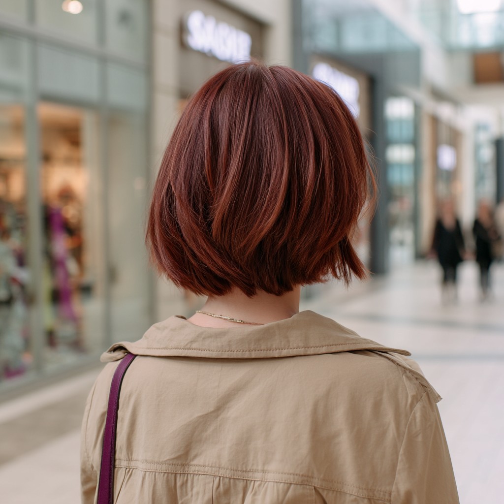 Chic Rounded Red Bob with Subtle Layers
