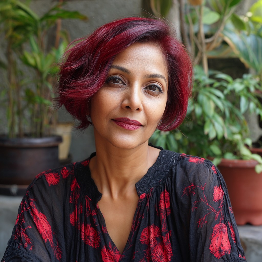 Chic Short Red Shag with Soft Waves