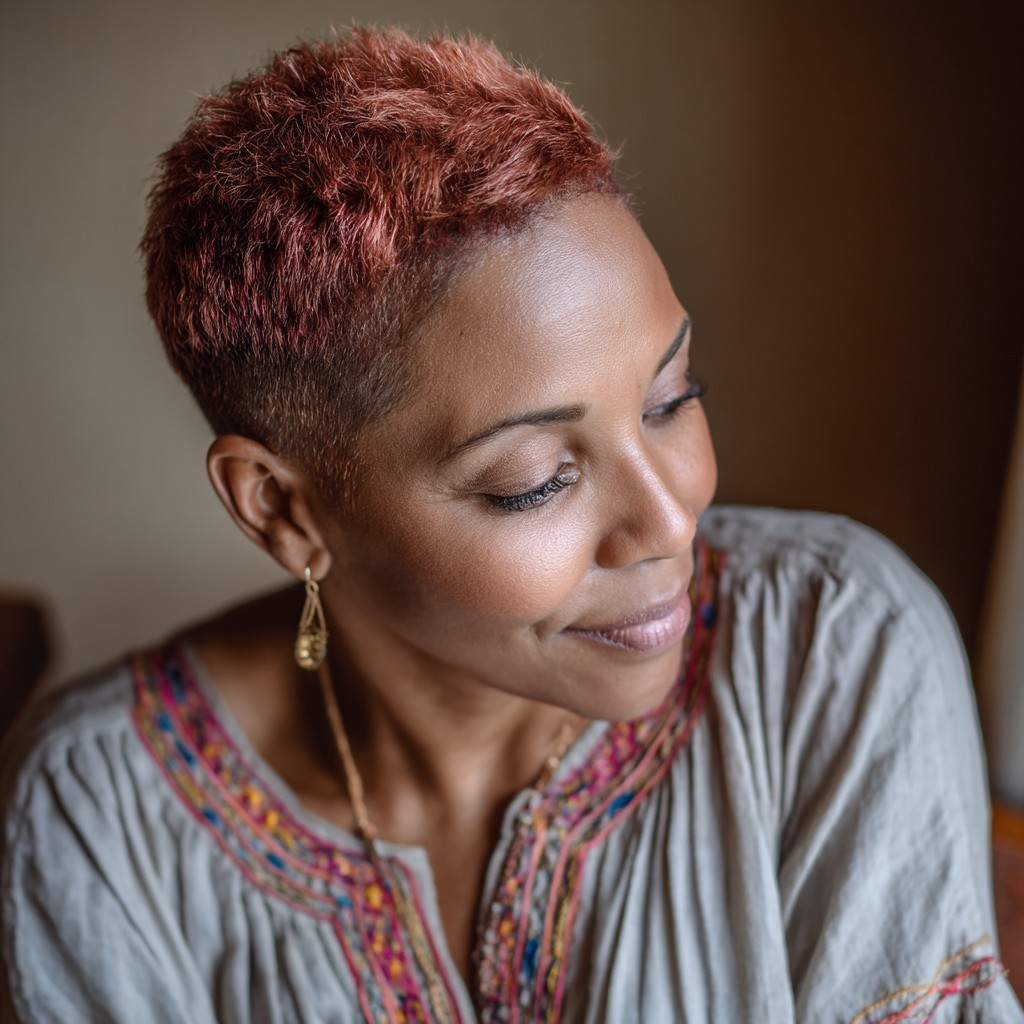 Chic Short Textured Red Hairstyle with Defined Layers
