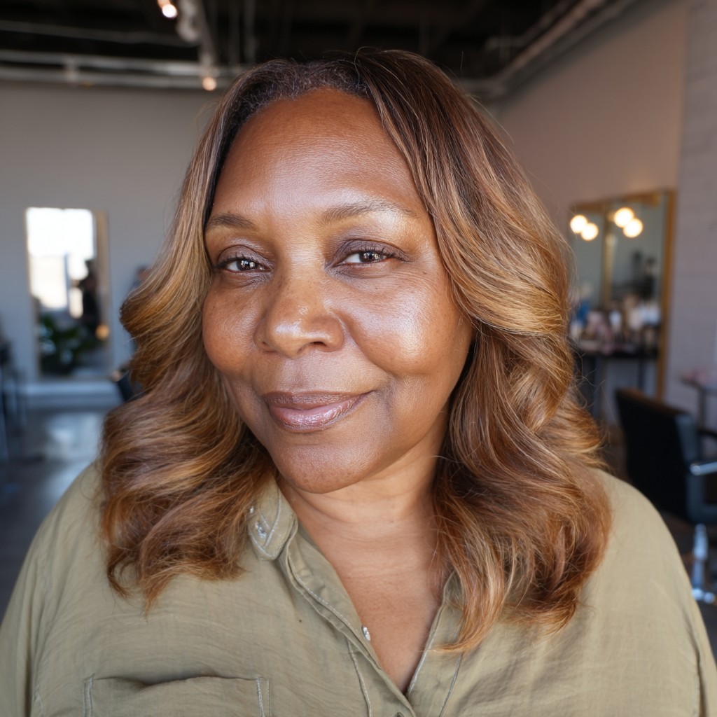 Chic Soft Waves with Warm Caramel Balayage