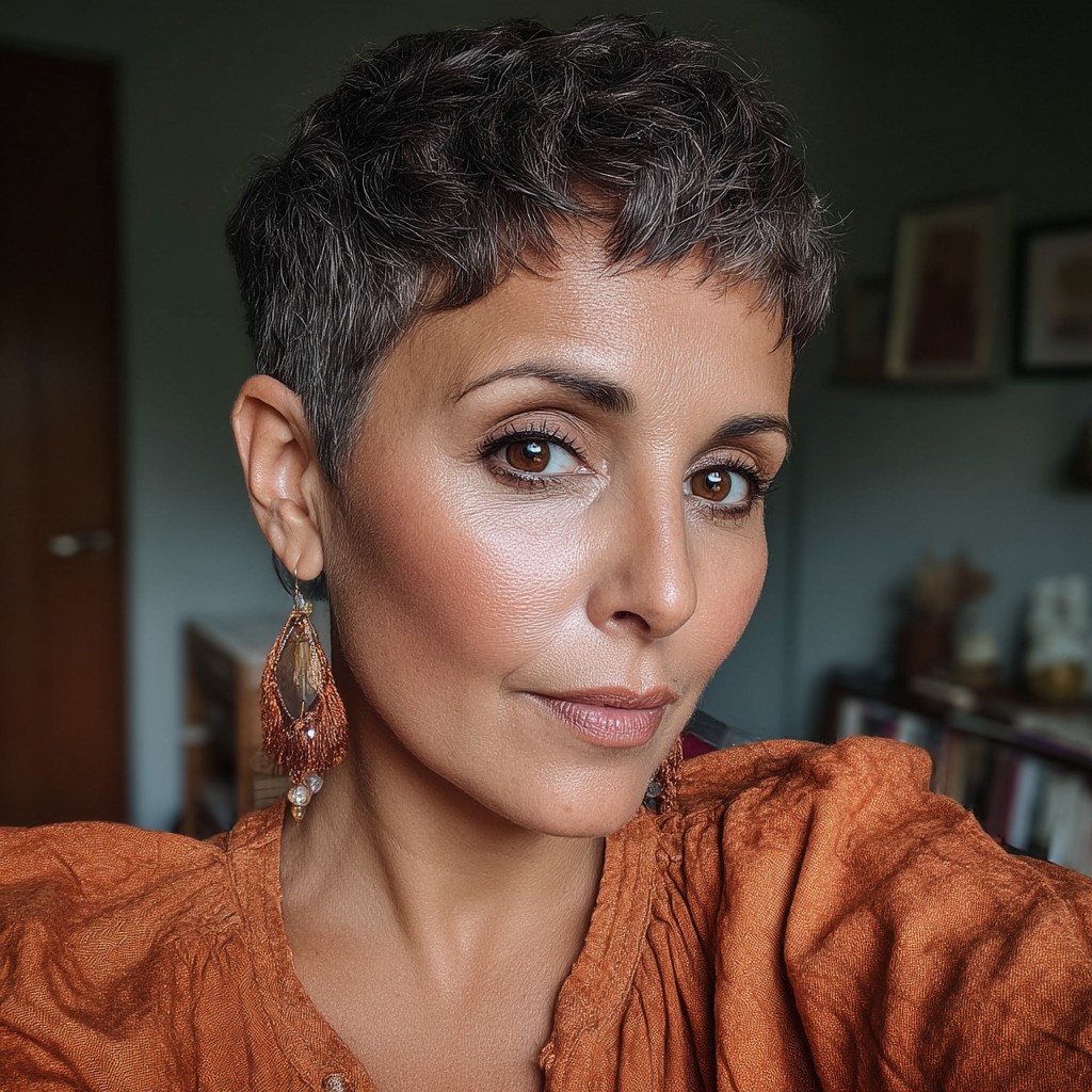 Chic Textured Pixie Cut with Soft Gray Highlights
