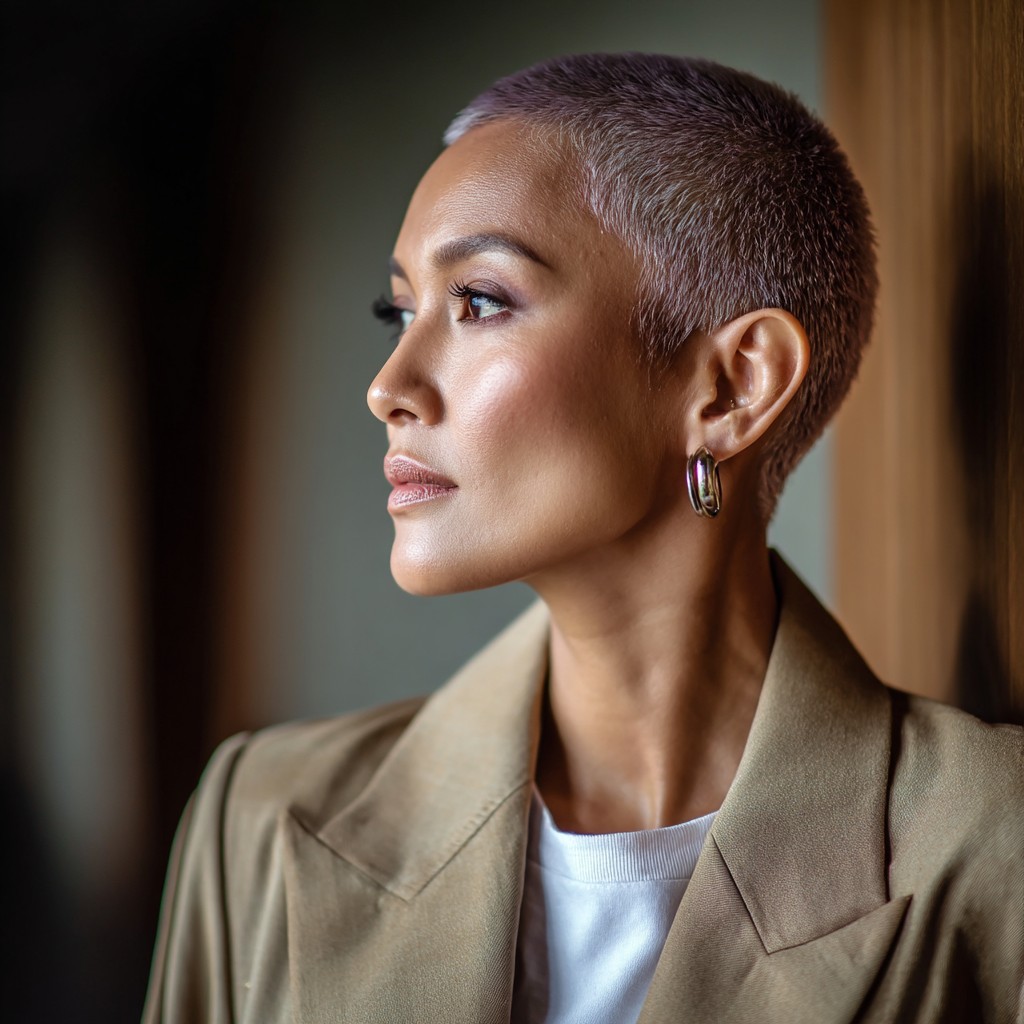 Chic Textured Pixie Cut with Subtle Lavender Highlights