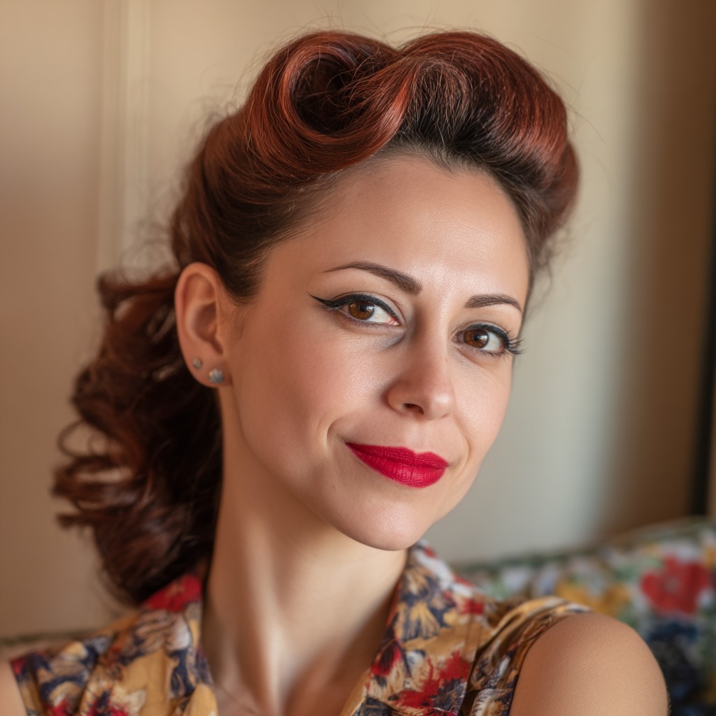Chic Vintage Red Hairstyle with Soft Waves
