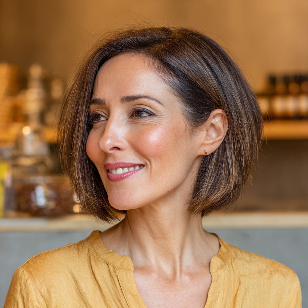 Elegant Brown Lob with Soft Layers