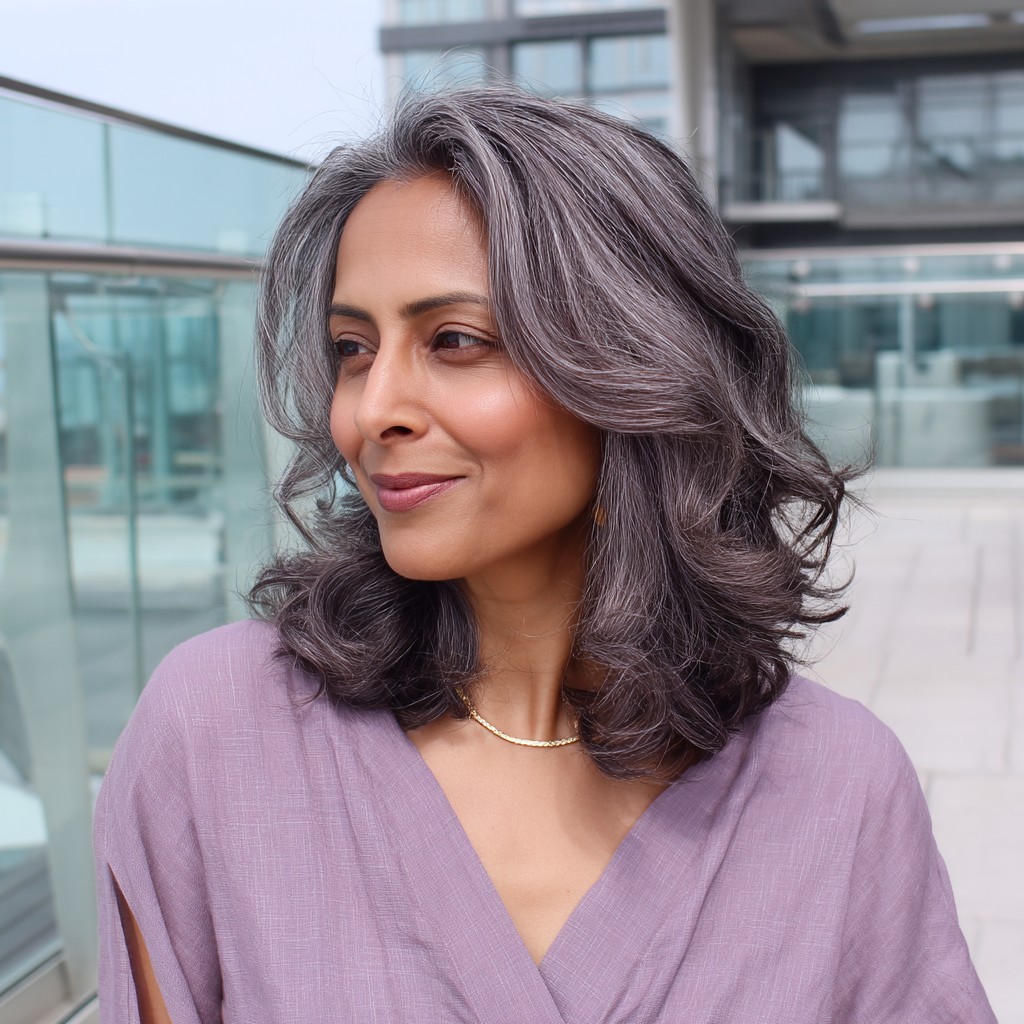 Elegant Textured Waves with Silver Highlights