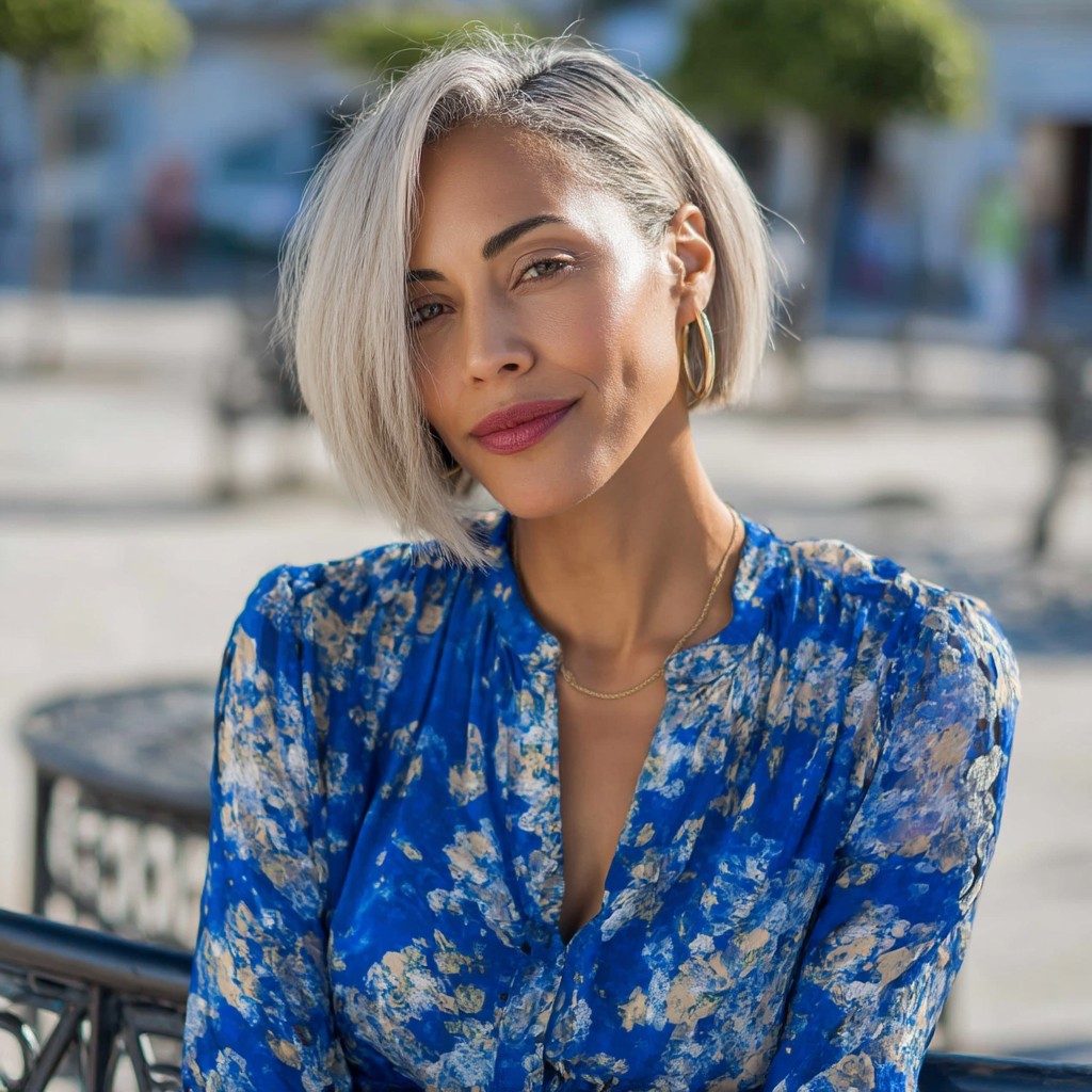 Modern Asymmetrical Bob with Subtle Blonde Highlights
