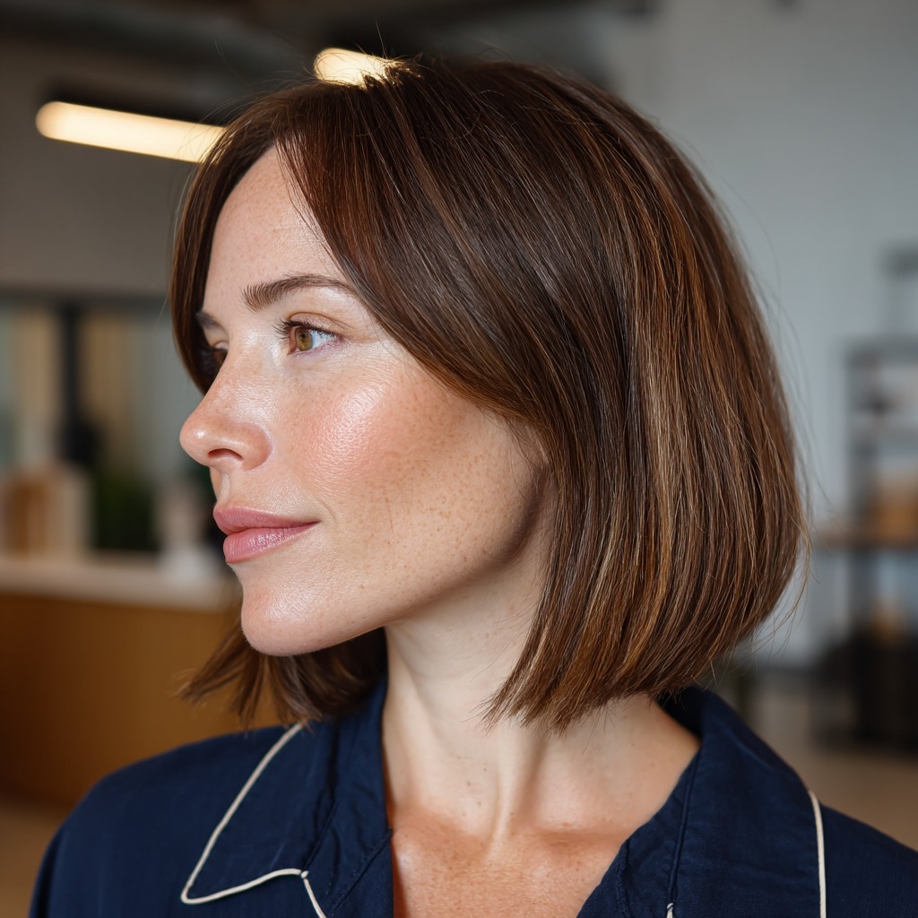 Modern Brown Blunt Bob with Subtle Movement