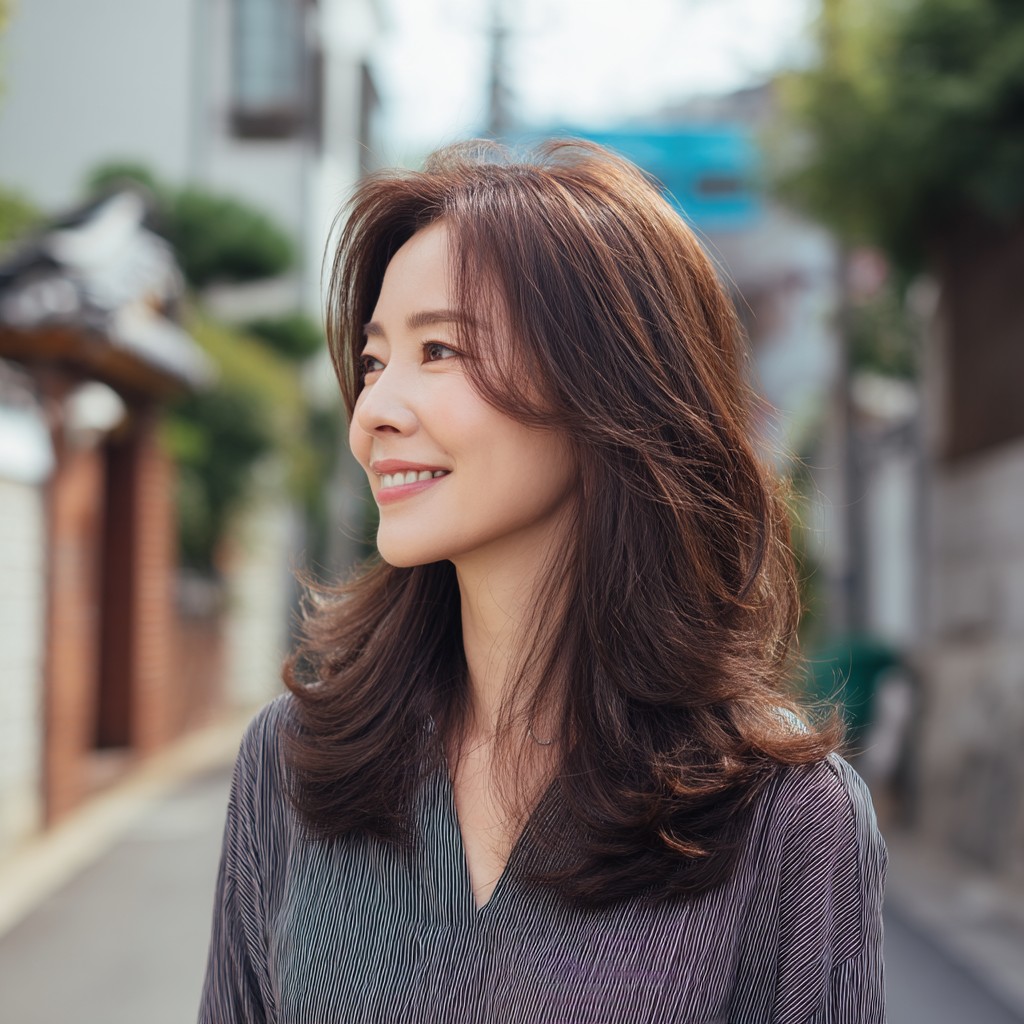 Softly Layered Brown Hair with Face-Framing Highlights