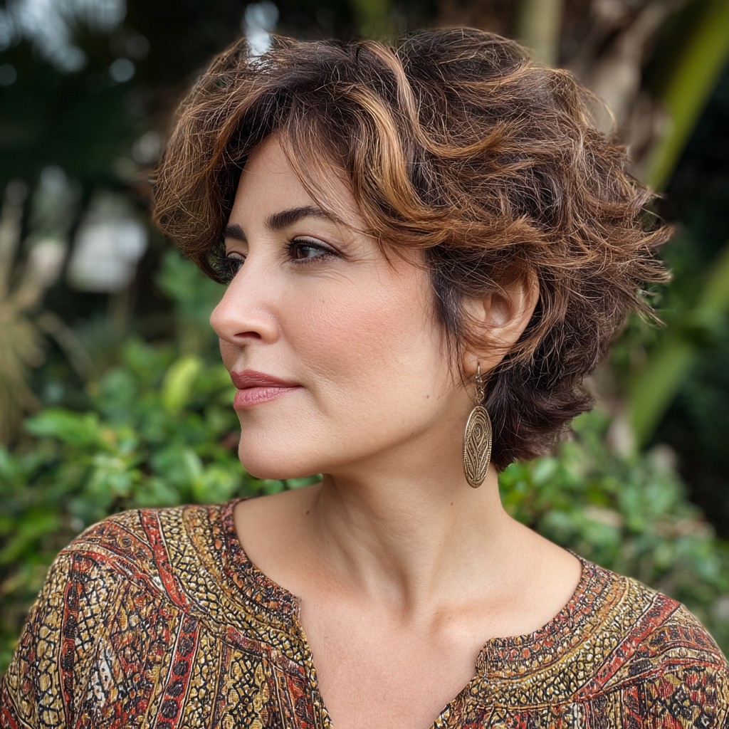 Textured Short Curly Cut with Soft Highlights