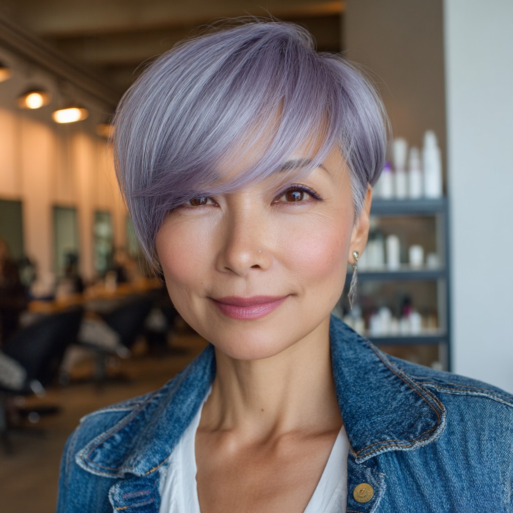Trendy Short Pixie with Soft Lavender Highlights