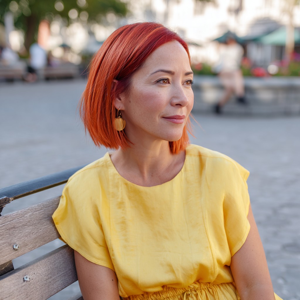 Vibrant Short Red Hair with Subtle Layers