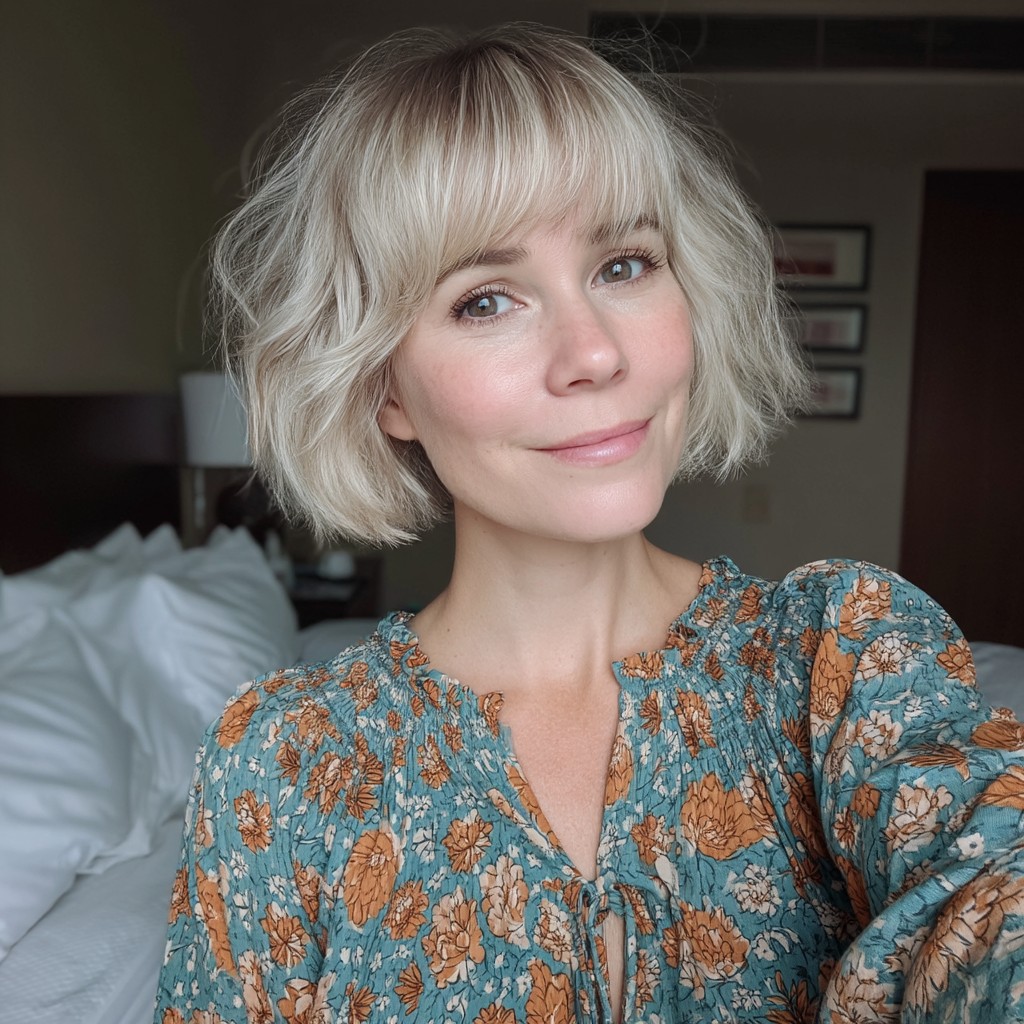 Chic Textured Bob with Soft Bangs