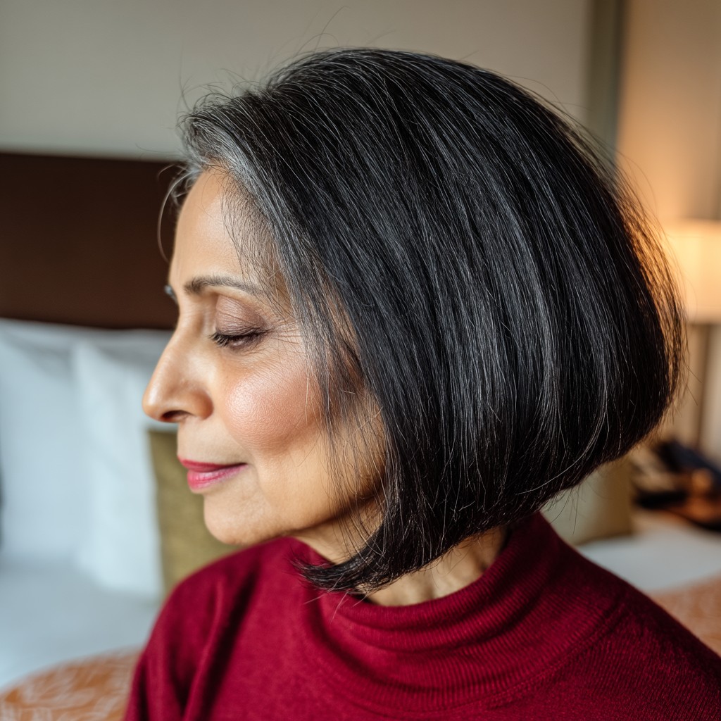 Chic Angled Bob with Subtle Silver Highlights