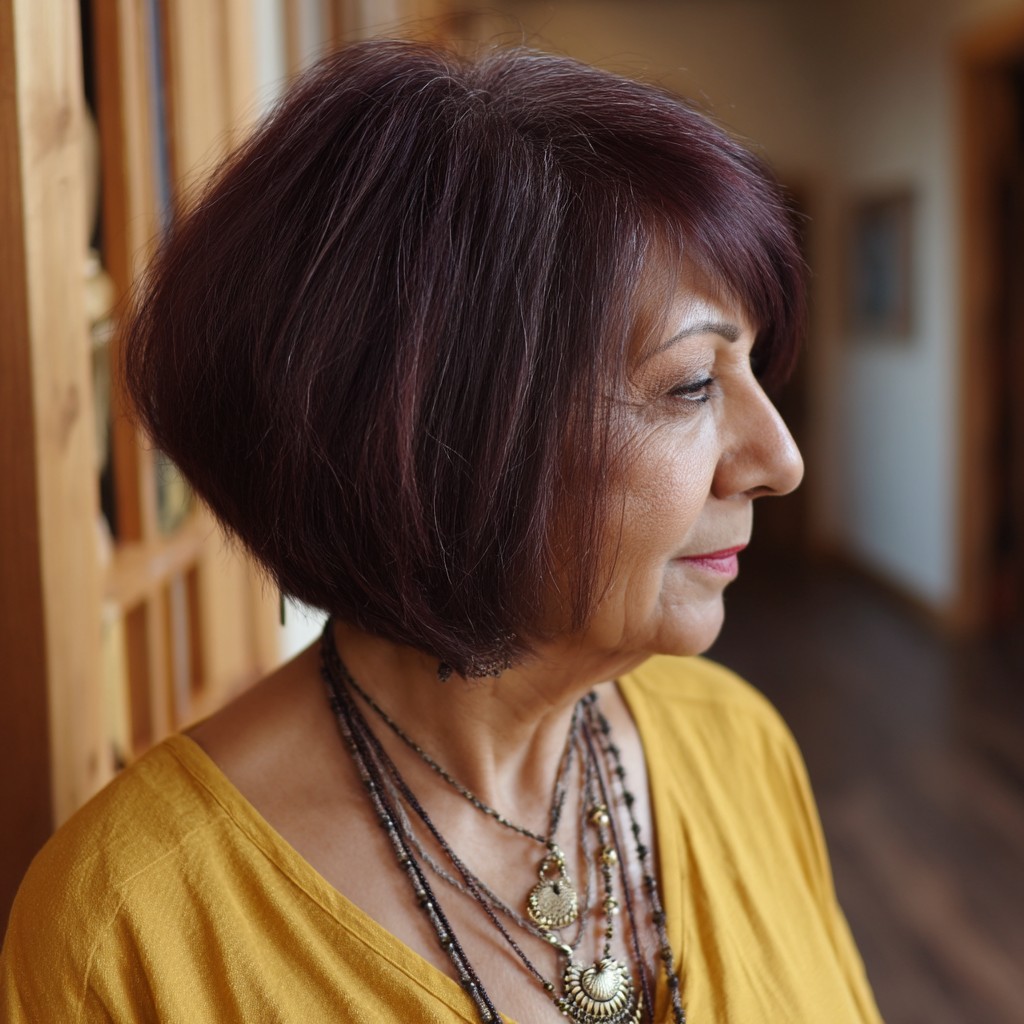 Chic Angled Bob with Deep Burgundy Hues