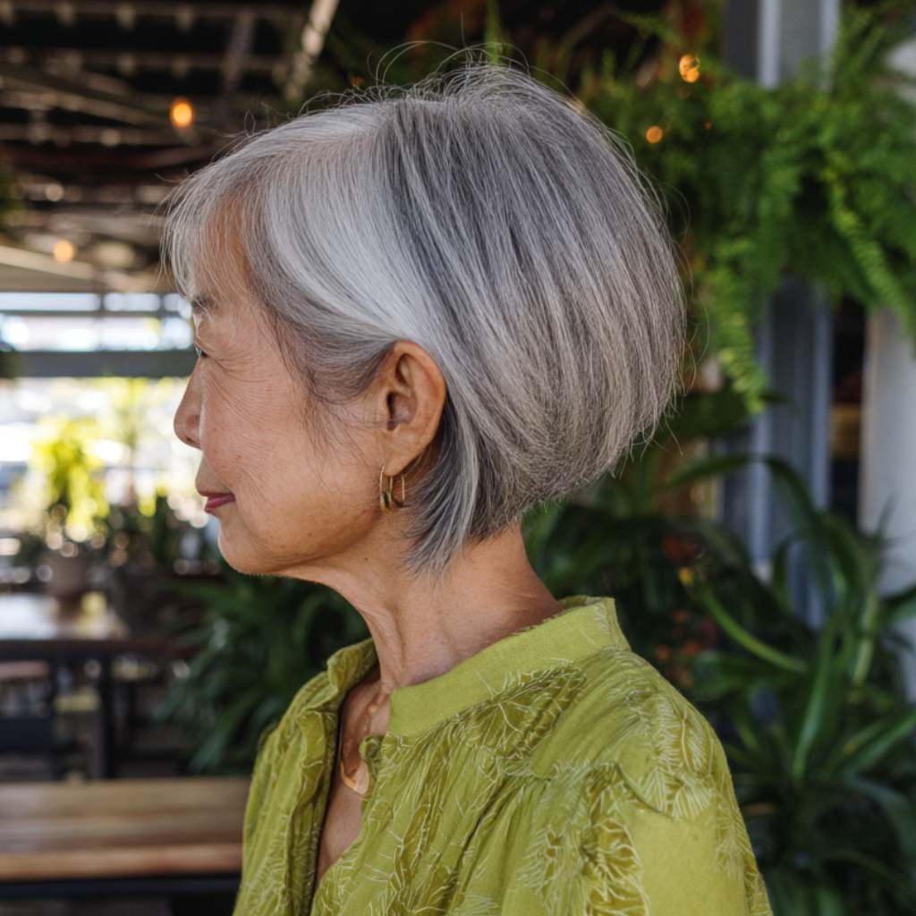 Chic Asymmetrical Gray Bob with Subtle Texture
