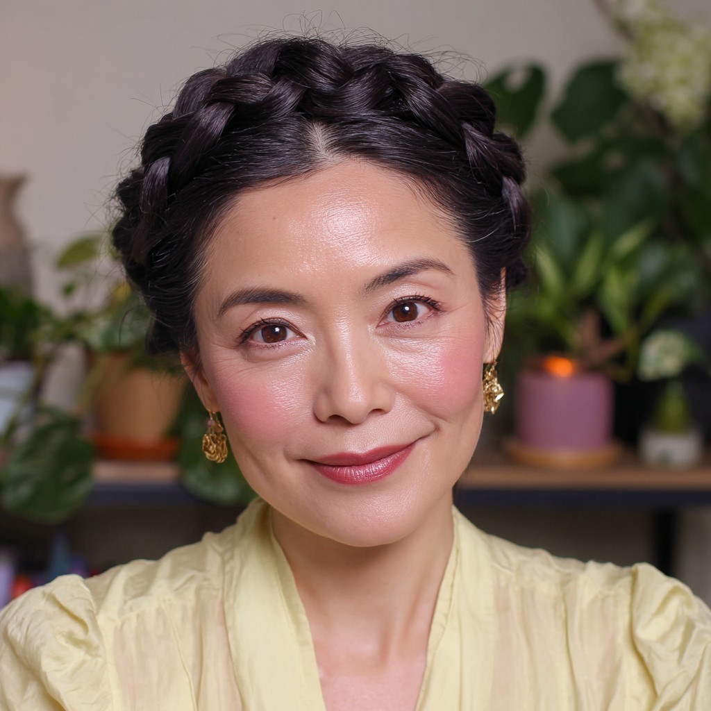 Chic Braided Crown with Soft Face-Framing Layers