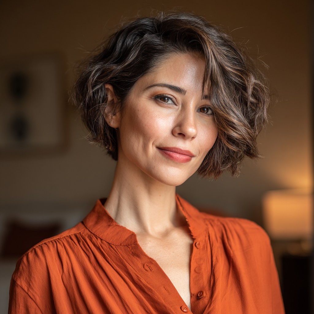 Chic Curly Bob with Subtle Highlights