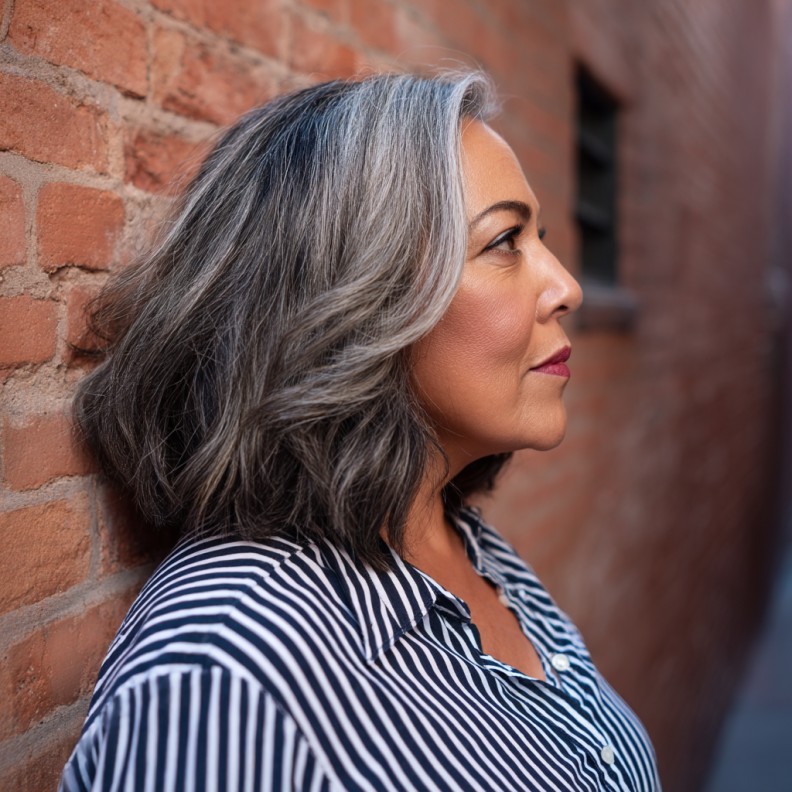 Chic Gray Lob with Subtle Lowlights