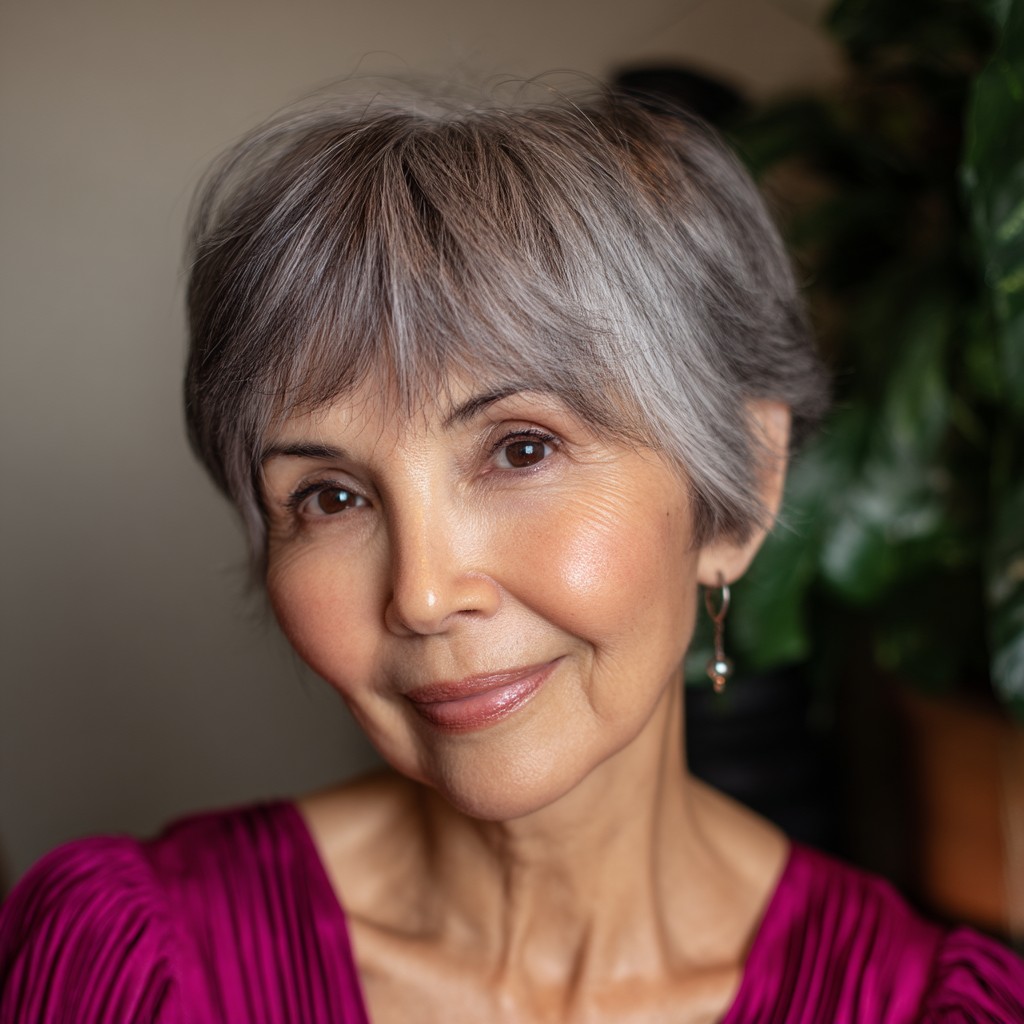 Chic Grey Long Pixie Cut with Subtle Layering
