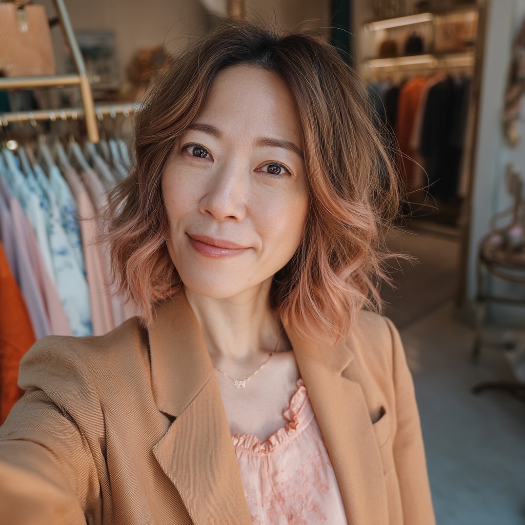 Chic Layered Butterfly Cut with Subtle Rose Highlights