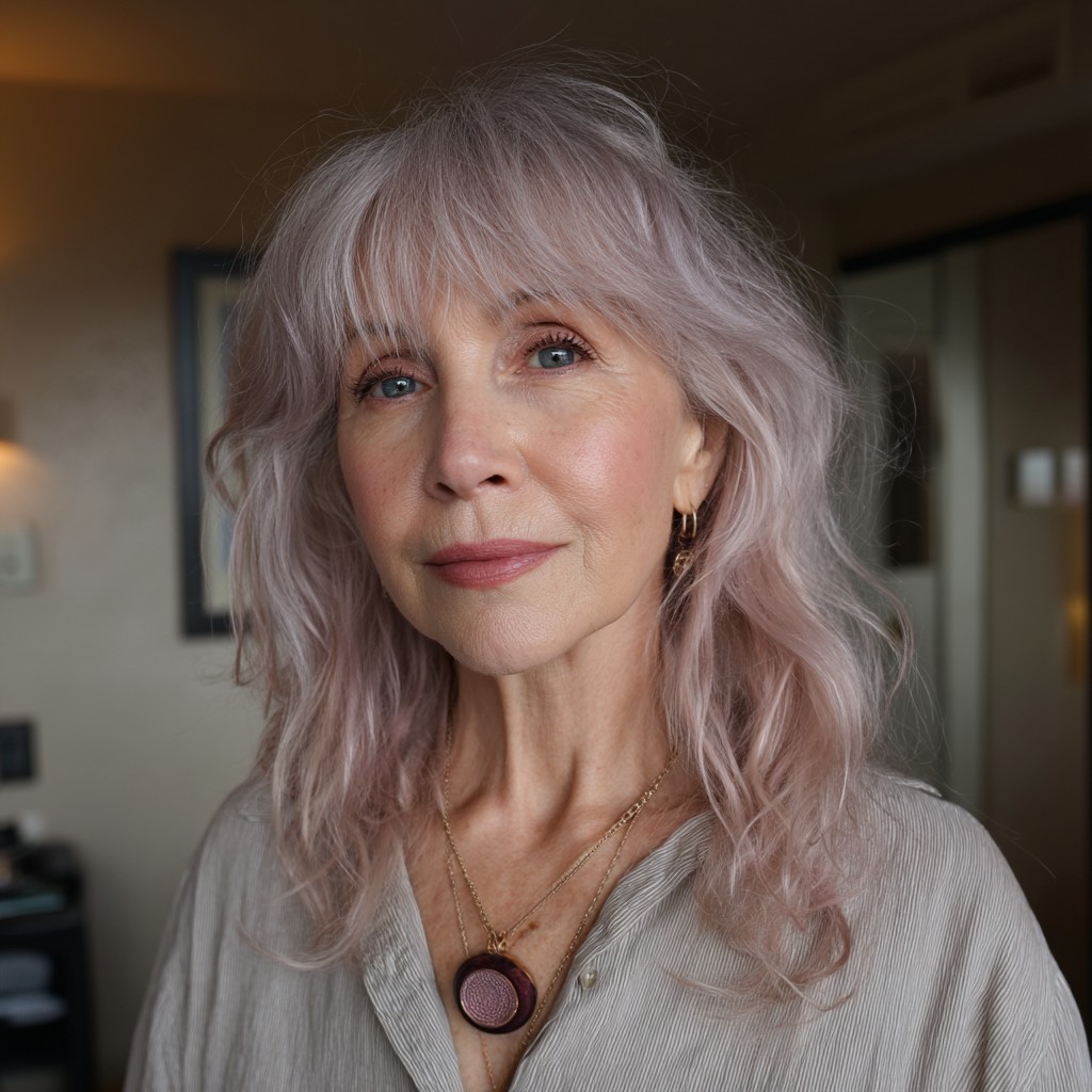 Chic Layered Shag with Soft Lavender Tones
