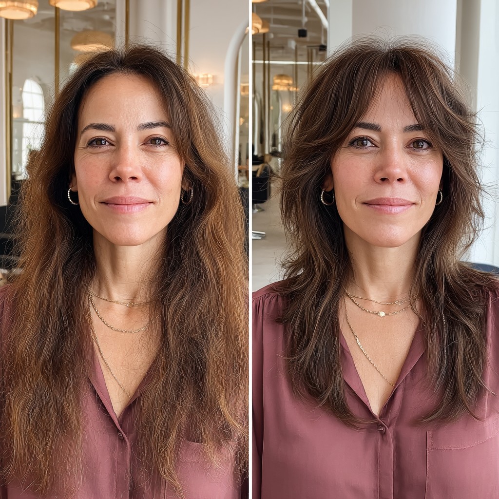 Chic Long Shag with Soft Layers and Wispy Bangs