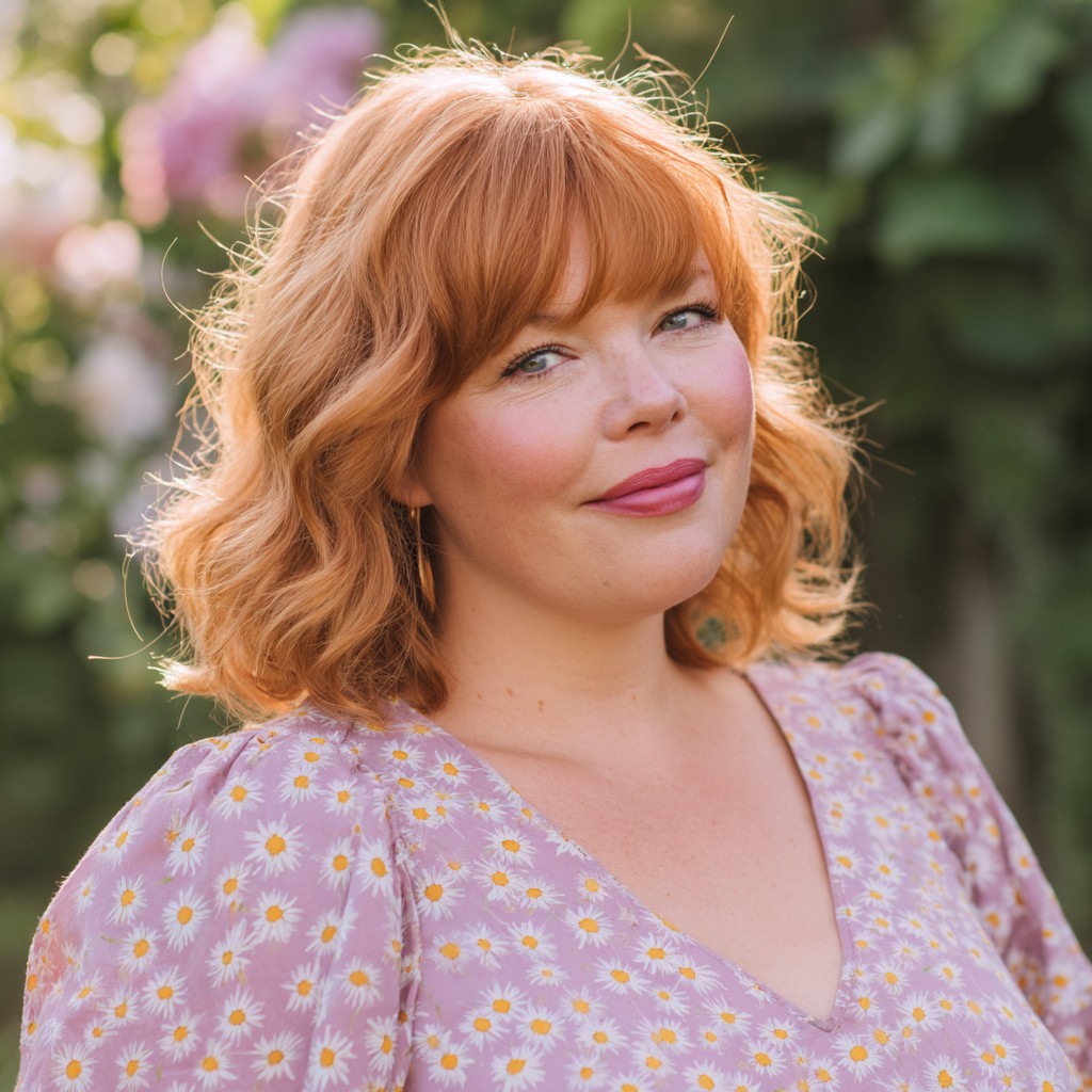Chic Shoulder-Length Curly Cut with Soft Bangs