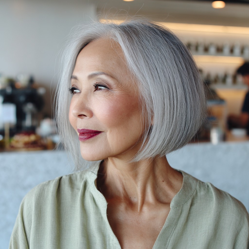 Chic Silver Angled Bob with Subtle Movement
