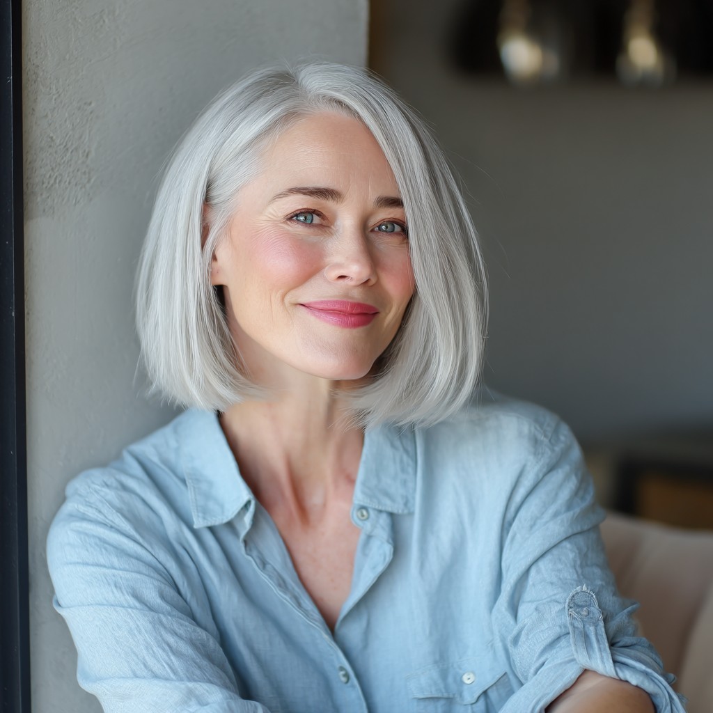 Chic Silver Blunt Bob with Subtle Texture