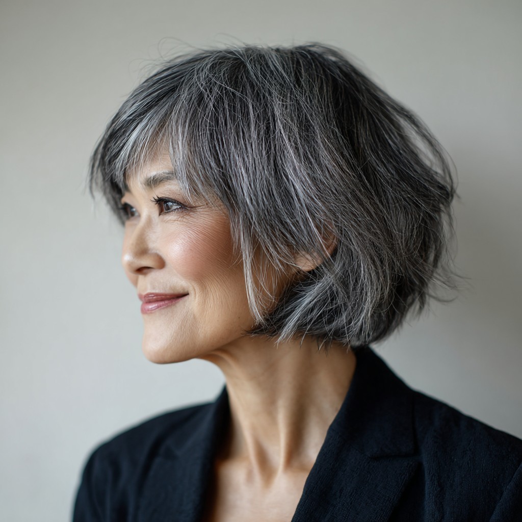 Chic Textured Gray Bob with Soft Layers