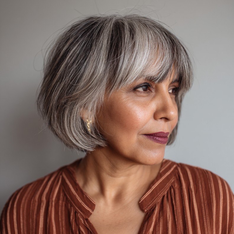Chic Textured Gray Bob with Subtle Lowlights