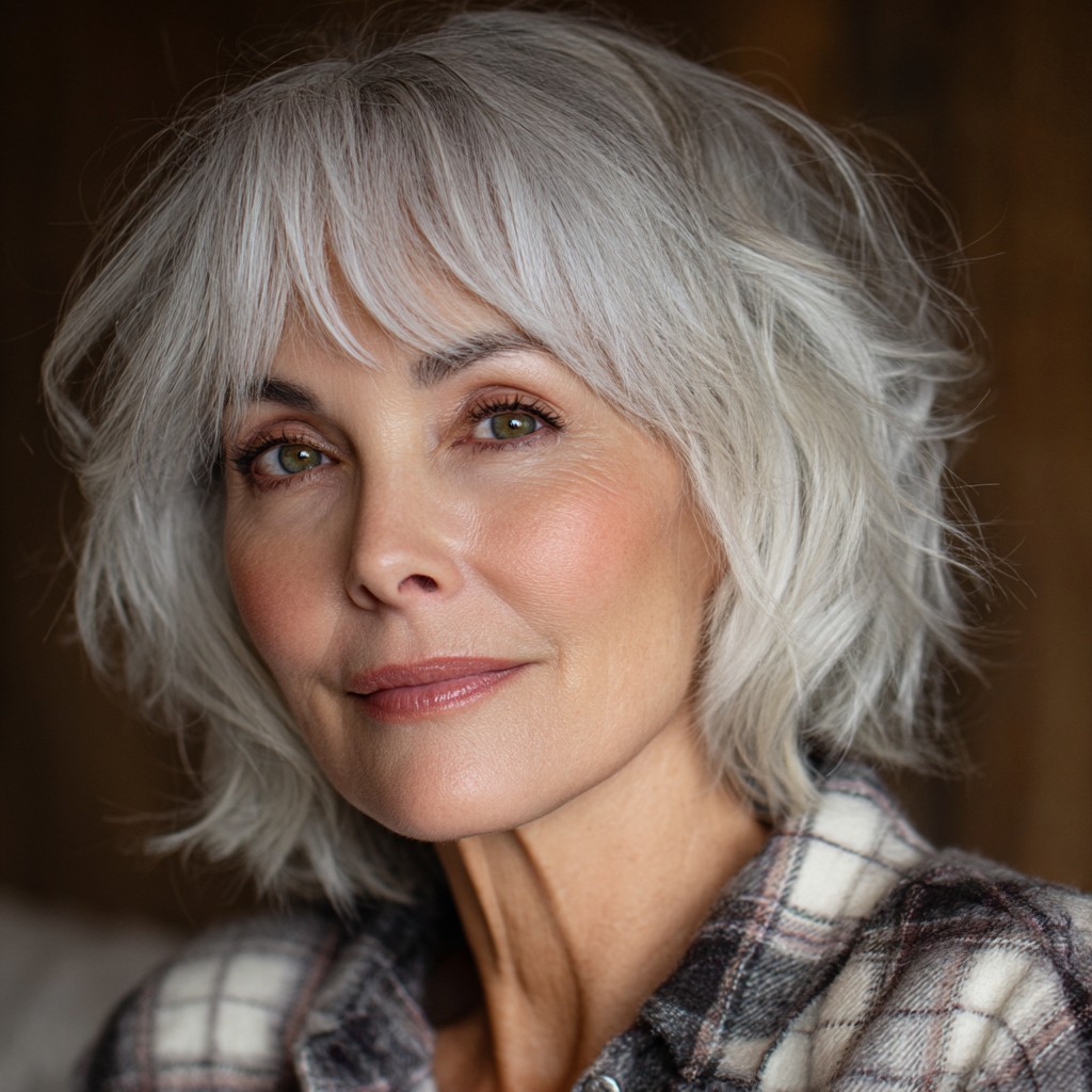 Chic Textured Gray Shag with Subtle Volume