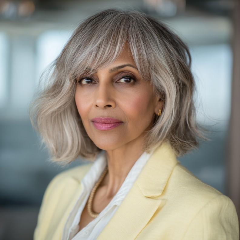 Chic Textured Lob with Soft Bangs