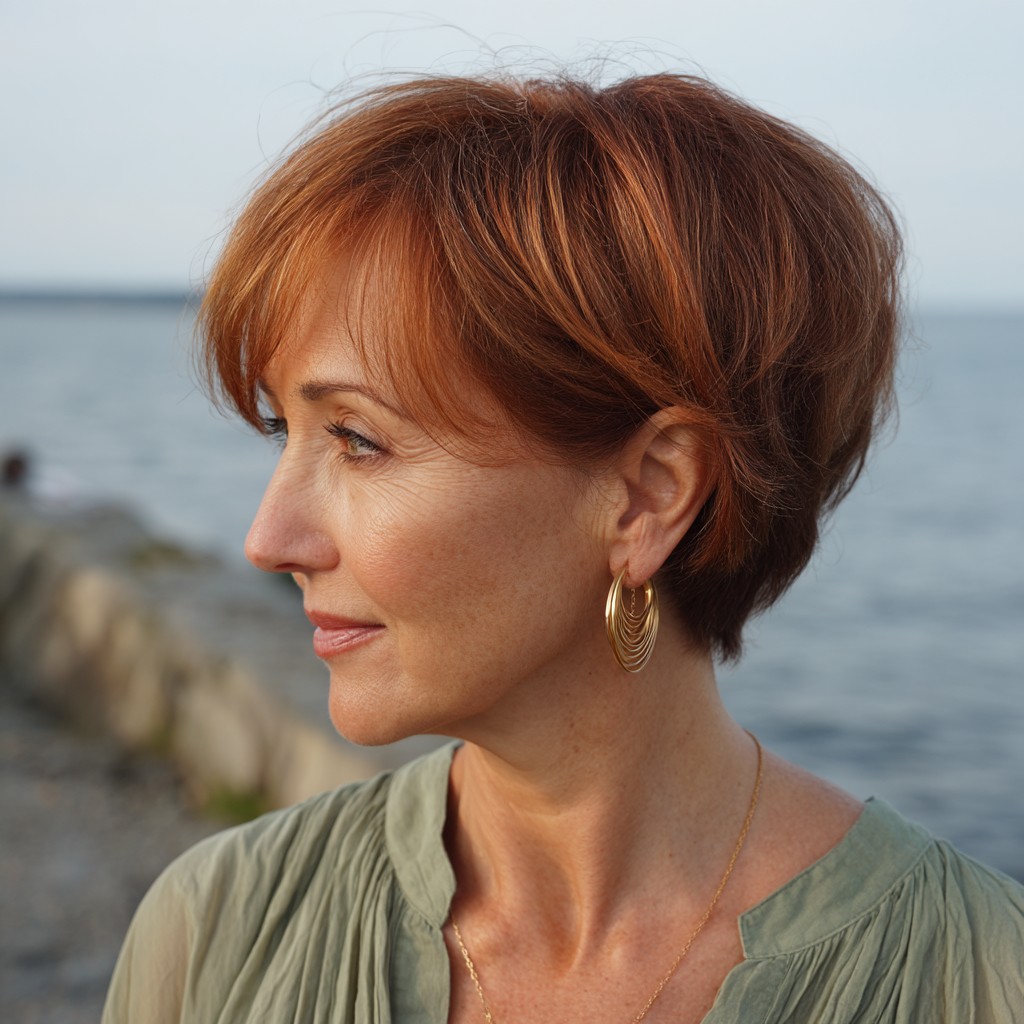 Chic Textured Pixie Cut with Warm Copper Highlights