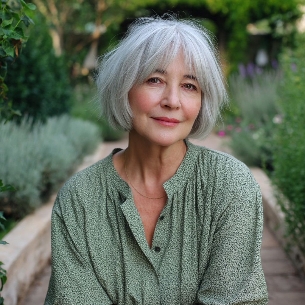 Chic Textured Silver Bob with Soft Face-Framing Layers