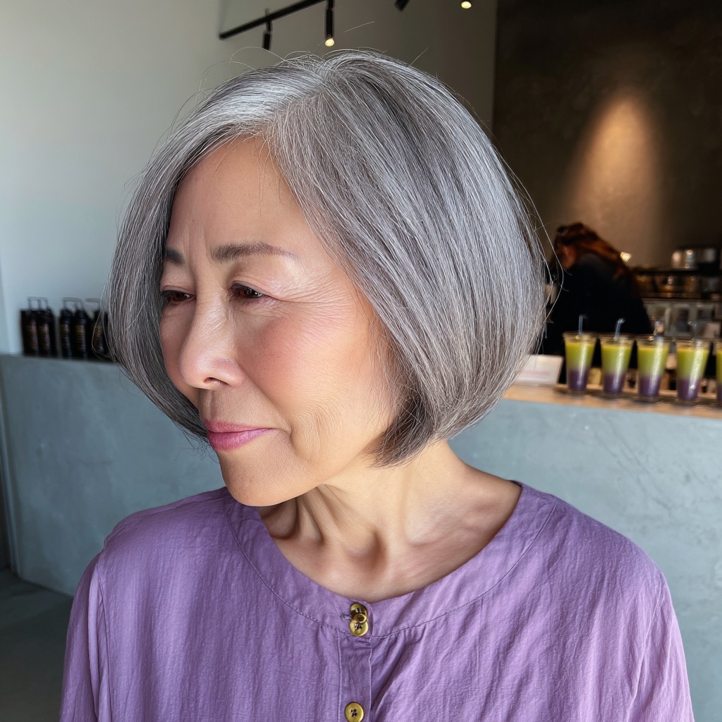 Classic Angled Bob with Subtle Gray Highlights