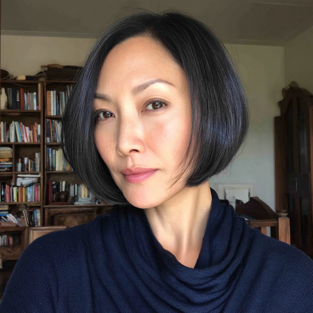 Classic Smooth Chin-Length Bob with Subtle Textured Ends