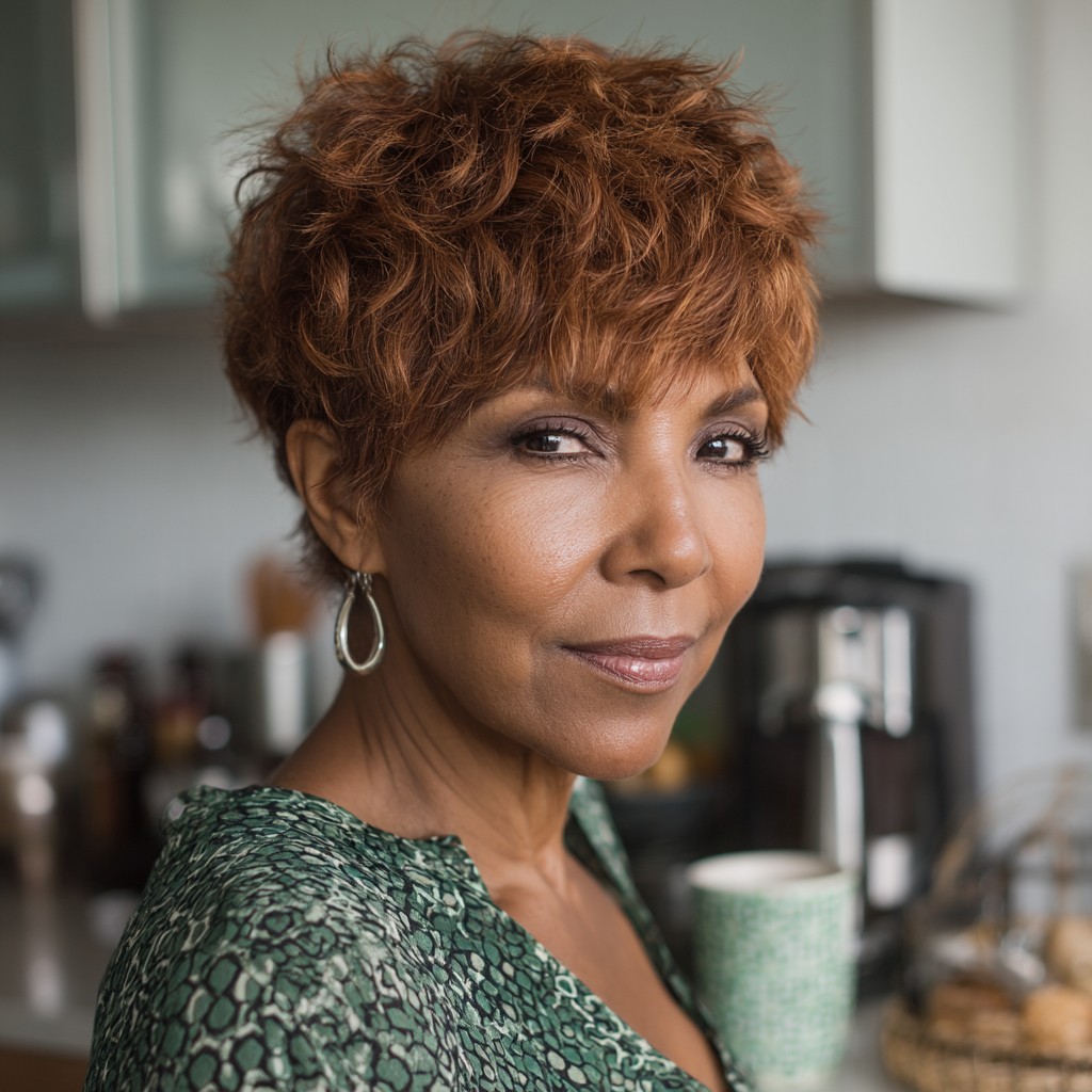 Curly Copper Shag with Effortless Texture