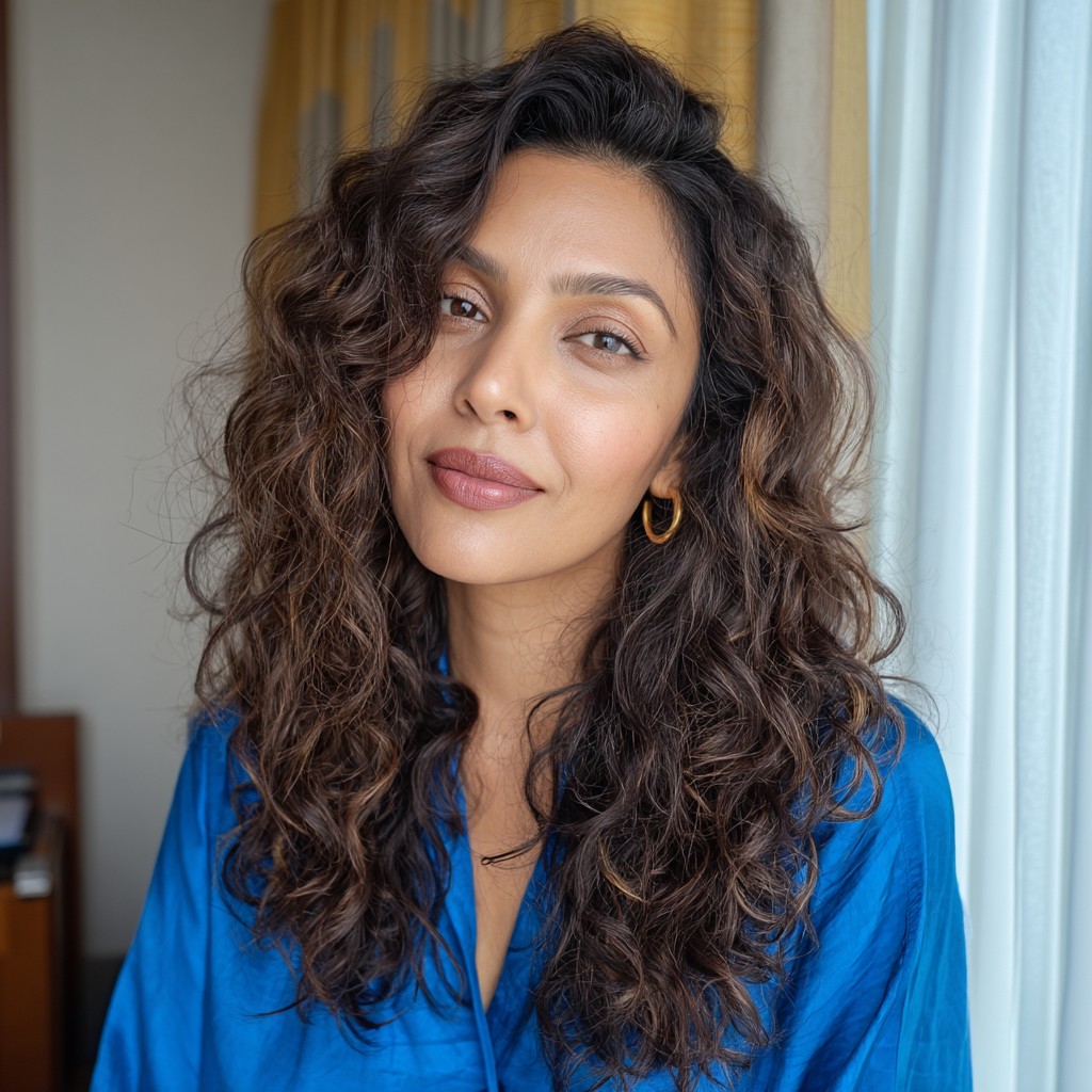 Dynamic Curly Shag with Face-Framing Layers