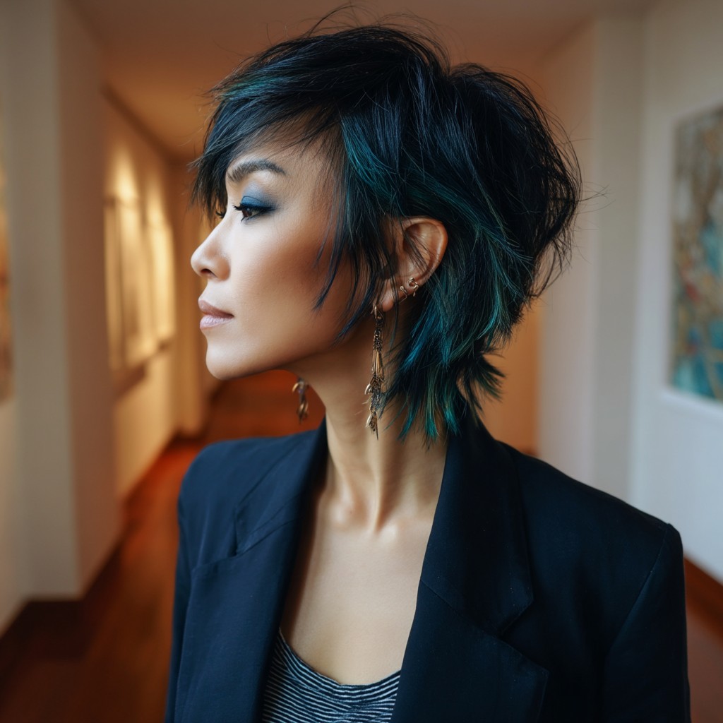 Edgy Textured Shag with Vibrant Tips