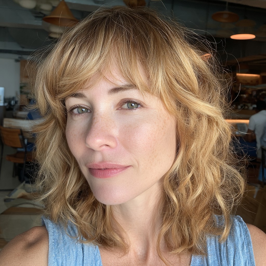 Effortless Shag with Soft Waves and Fringed Bangs