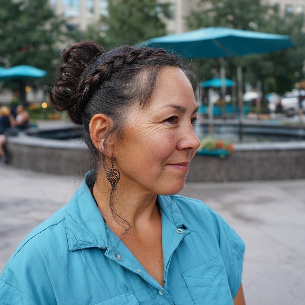 Elegant Braided Updo with Soft Face Framing Tendrils